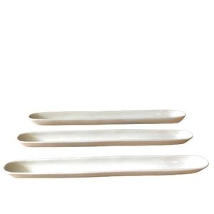Set of 3 Ceramic Olive Serving Trays Dishes Boats White Minimalist Serveware